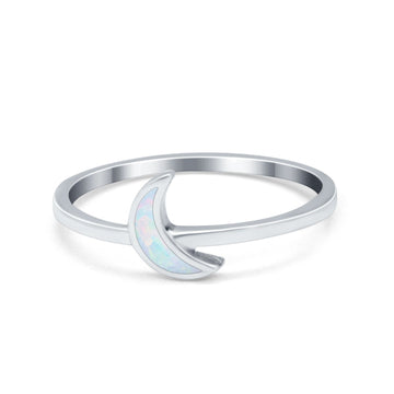 Moon Band Crescent Ring Lab Created White Opal 925 Sterling Silver